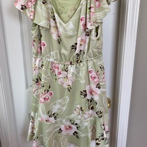 Floral flutter sleeve drawstring dress